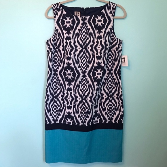 NWT Anne Klein Blue Ikat Sheath Dress Size 8 - Picture 1 of 5